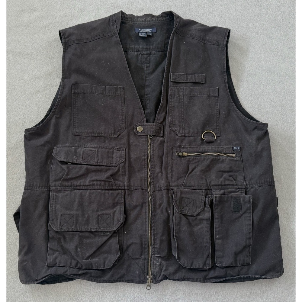 511 Tactical Series Men's Black 2XL Utility Vest Zipper Pockets Outdoor
